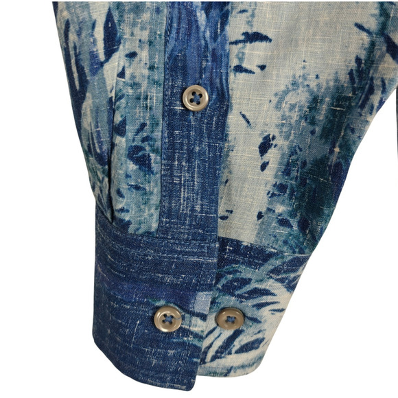Tommy Bahama Island Zone Linen Shirt Size Medium Blue Indigo Evening Beach Aloha - Picture 11 of 13